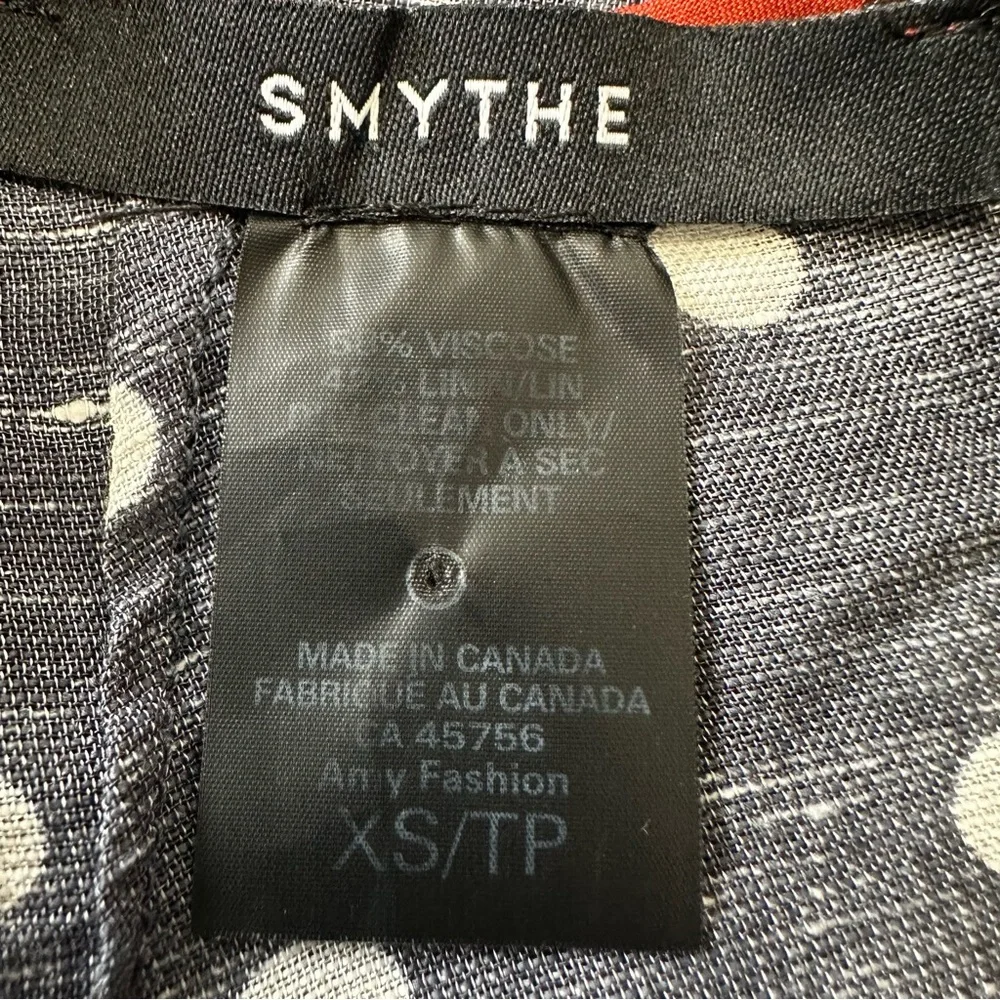 Smythe Bardot Blouse In Polka Dot Print Navy Blue Size XS - Picture 6 of 11